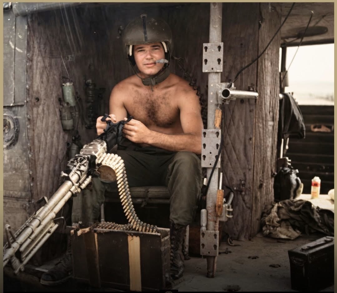 SoldiersWhisper's tweet photo. 🇺🇸 James Bailey served as a helicopter door gunner, one of the most exposed positions in the war. 

His job sounded simple. Keep the aircraft alive. But in reality it meant something else. Protect the pilots. Protect the soldiers below. Protect the wounded trying to get out. Every landing could become the last. Every mission meant uncertainty. 

Door gunners watched tree lines. Watched rooftops. Watched movement. And when helicopters entered dangerous zones, they became the shield standing between everyone else and disaster. Bailey flew into places where visibility disappeared and pressure never stopped. He helped cover extractions. Protected evacuations. Stayed exposed so helicopters could lift people out and leave. Again. And again. 

Over time, recognition came. The Purple Heart. The Silver Star. The Bronze Star. Awards that looked impressive in photographs but usually meant something harder. Pain. Loss. Moments people survived because someone else accepted more risk. Bailey returned home. Like many veterans, he did not build his identity around the war.

James Bailey protected people in the air. Then quietly carried the weight back home.

#TheVietnamWar