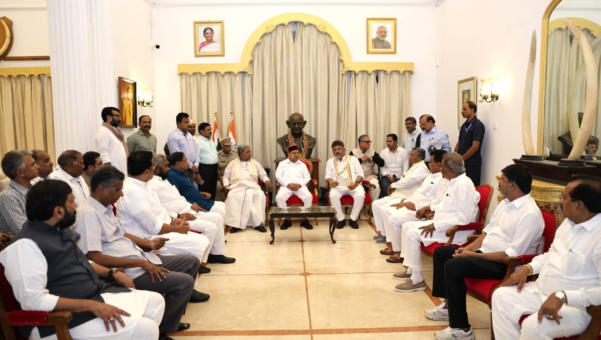 TcGehlotOffice's tweet photo. Shri D.K. Shivakumar called on Hon’ble Governor Shri Thaawarchand Gehlot at Lok Bhavan today and staked claim to form the Government.

The Hon’ble Governor accepted the claim. The swearing-in ceremony will be held on 3 June 2026 at 4:05 PM at Lok Bhavan, Bengaluru. https://t.co/L16qJ1dVXX