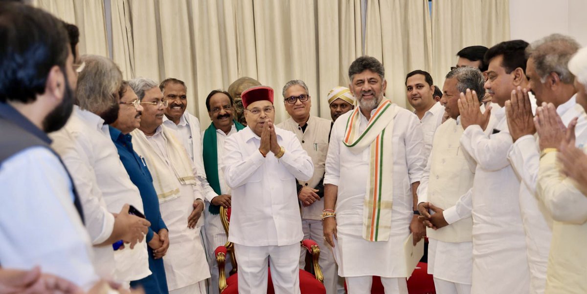 TcGehlotOffice's tweet photo. Shri D.K. Shivakumar called on Hon’ble Governor Shri Thaawarchand Gehlot at Lok Bhavan today and staked claim to form the Government.

The Hon’ble Governor accepted the claim. The swearing-in ceremony will be held on 3 June 2026 at 4:05 PM at Lok Bhavan, Bengaluru. https://t.co/L16qJ1dVXX