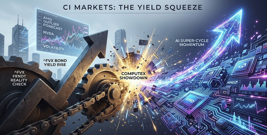 complete_intel's tweet photo. CI Weekly Outlook (The Computex Showdown 💻⚡)
The force of the AI super-cycle is colliding with the immovable object of rising interest rates.
📈 $AMD 🔼Historic Outlier Setup
🖥️ $NVDA ↔️Incumbent Volatility
📉 $FVX 🔼Yield Reality Check
https://t.co/Ol95oQp6c7 https://t.co/eGs7EgciYa