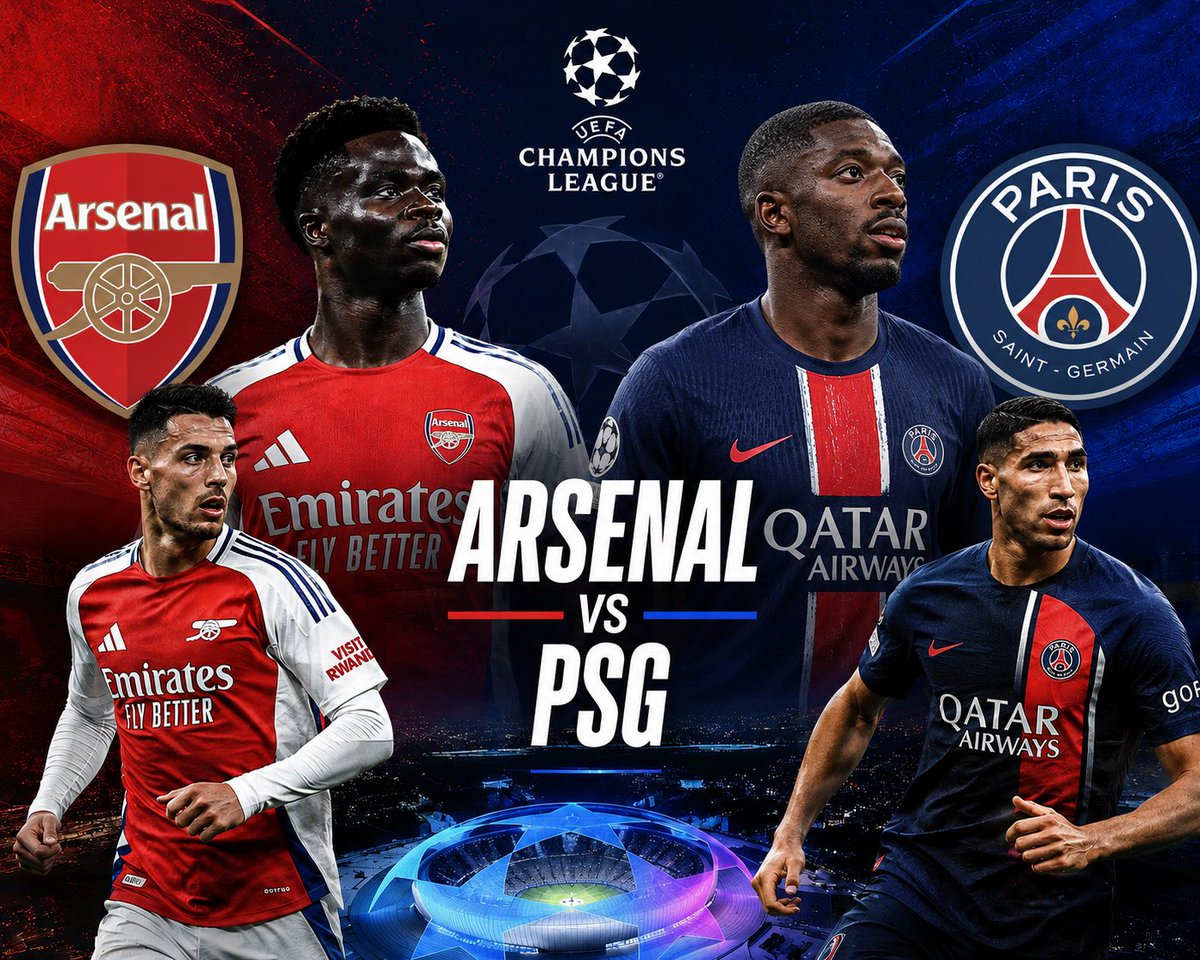Pamelio1pamdion's tweet photo. MATCHDAY! 🔥⚽

🔴 Arsenal vs PSG 🔵

Two European giants. One massive showdown. 💥

Who takes the win tonight? 🤔

❤️ Arsenal
💙 PSG

Drop your prediction below! 👇

#Arsenal #PSG #UCL #ChampionsLeague #Football #final https://t.co/uXZfKtpysp