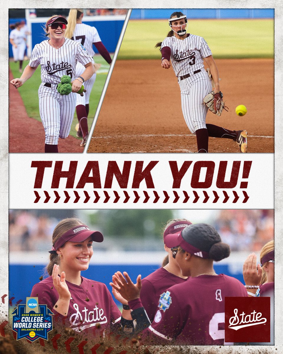 NCAASoftball's tweet photo. What a season for the Bulldogs. Thank you, @HailStateSB!

#WCWS https://t.co/TohtuEYfOS