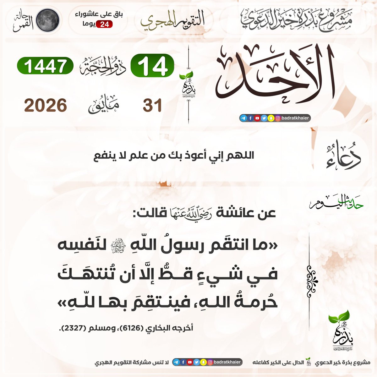 badratkhaier's tweet photo. #تقويم_بذرة_خير #التقويم_الهجري  
الدال على الخير كفاعله
🔴 اشترك في القناة ليصلك كل جديد
⁦ https://t.co/hmQHOmD3SM https://t.co/PaI4mIVzvU