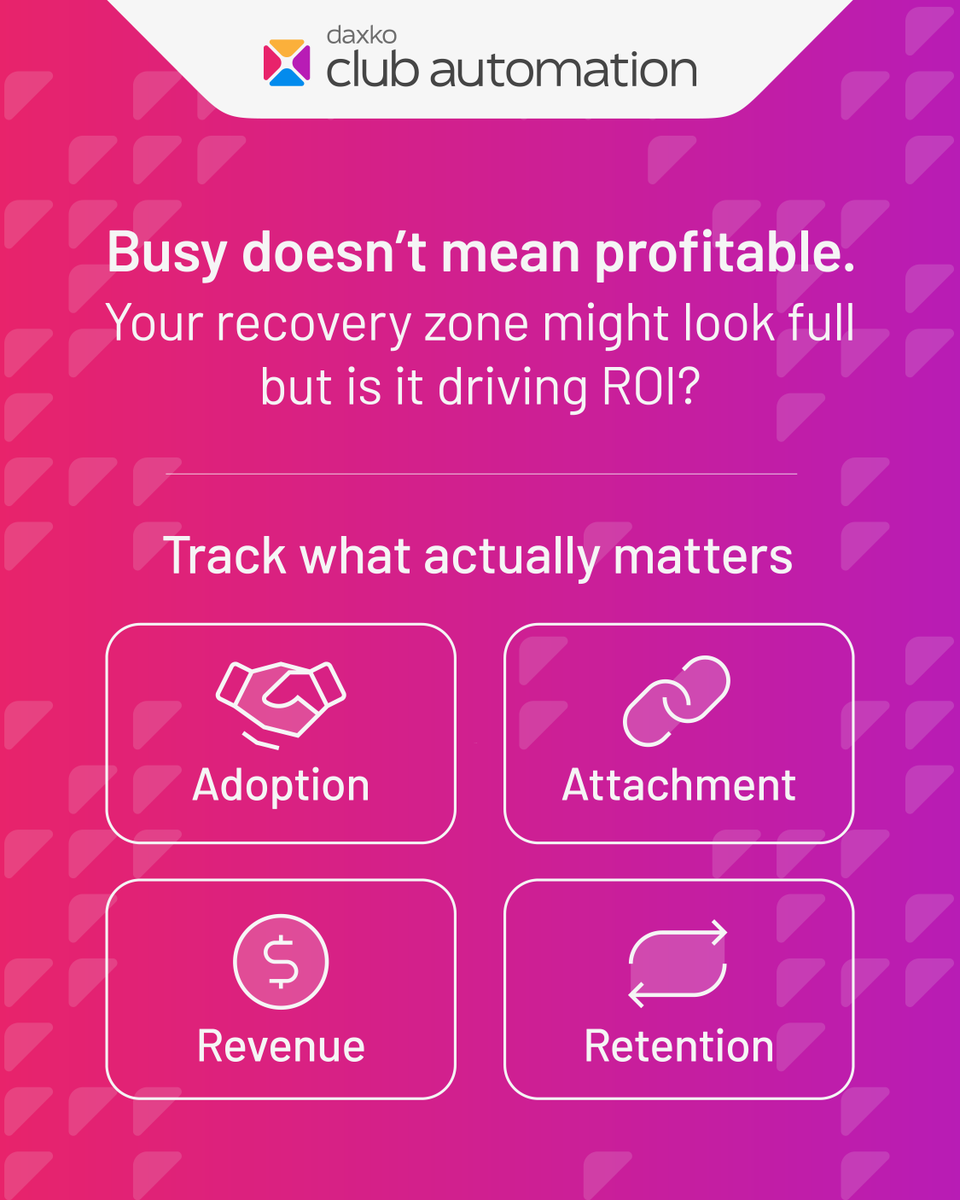 ClubAutomation's tweet photo. Your recovery zone looks busy.

But busy isn't ROI.

The clubs treating recovery as a growth driver — not just an amenity — measure 4 things: adoption, attachment rate, share of non-dues revenue, and retention lift.

https://t.co/BCfi6ZMqSP

#RecoveryZone #FitnessBusiness https://t.co/Sj3SyBc2Pj