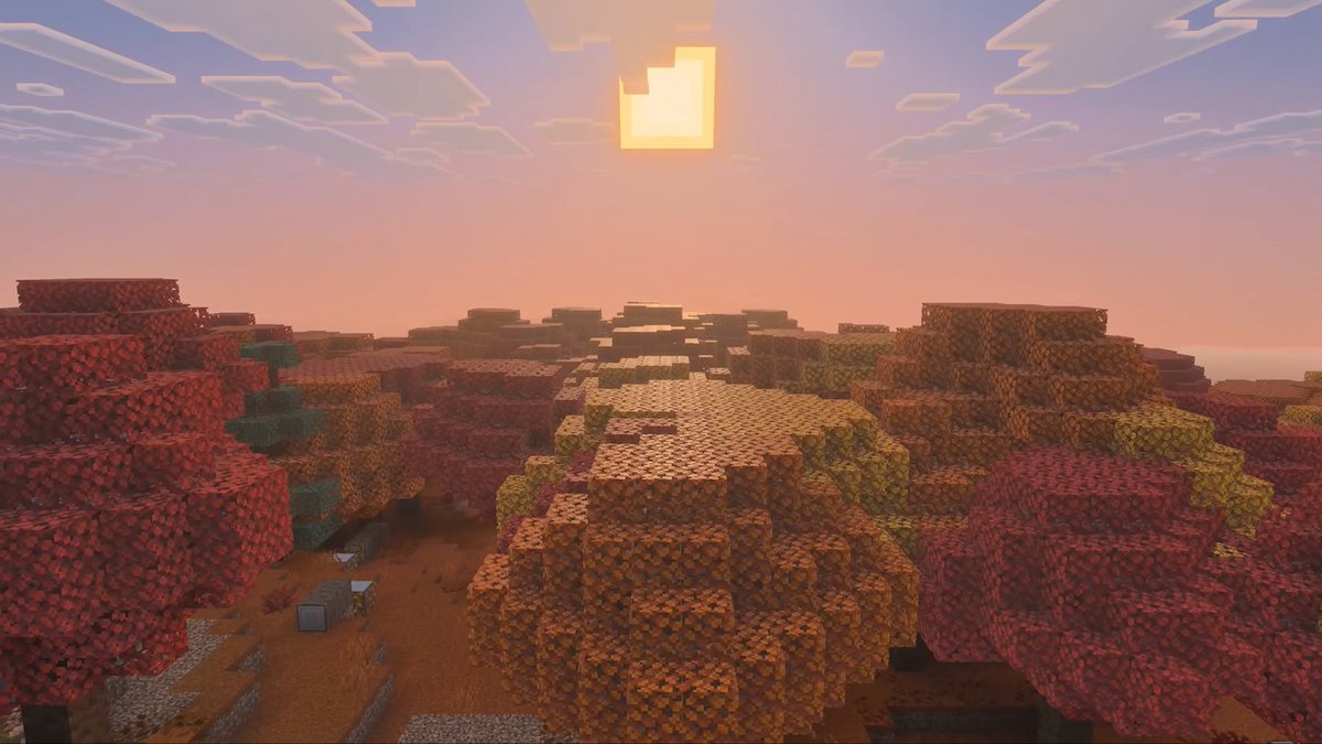 BRMinecraftWiki's tweet photo. 🚨 Dappled Forest é um novo bioma de florestas que será adicionado ao Minecraft.

Ele possui árvores de choupo (Poplar Trees) com folhas alaranjadas, além de cogumelos e arbustos vermelhos espalhados pelo chão.

#MinecraftLIVE https://t.co/j2ycA7OcOw