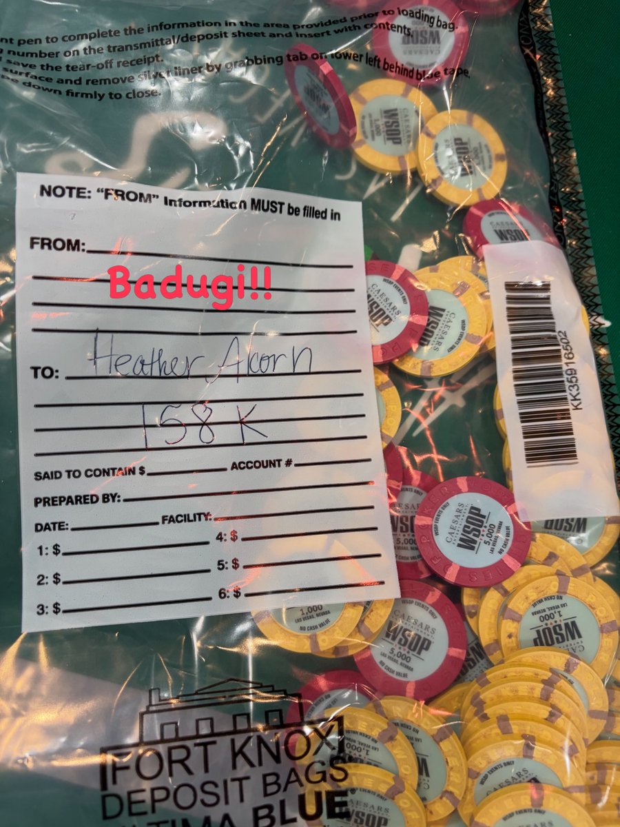 alcorn_heather's tweet photo. First bag of the summer! 🎉 May all the low cards come my way today! 🤞🙏 #wsop #badugi #pokerlife https://t.co/T2JL3JuKxJ