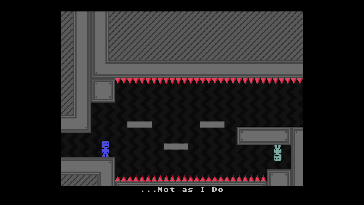 StewKeyDew's tweet photo. To have to be directly responsible for any deaths caused to this dark blue character, with both of them already so worried, makes this type of escort mission very effective. I don't want anything to go wrong! #VVVVVV https://t.co/x3OebDCkOa
