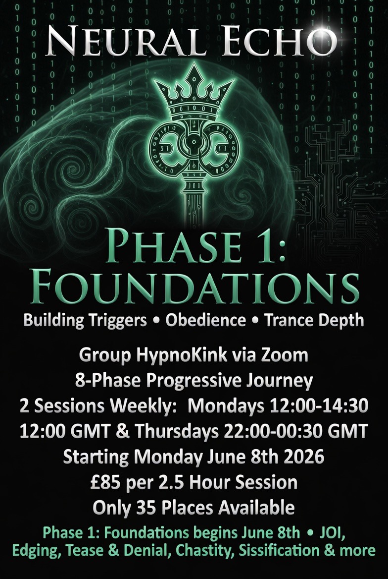 mindarchitect77's tweet photo. Phase 1: Foundations is now open.

I am pleased to announce the official launch of **Neural Echo Group Programme** — a progressive 8-phase journey into deep erotic trance and psychological ownership.

**Phase 1: Foundations** begins **Monday 8th June 2026**.

This opening phase is dedicated to building strong hypnotic foundations: • Installing powerful core triggers   • Deepening your obedience pathways   • Expanding your trance capacity
Two live 2.5-hour immersive sessions each week via Zoom:
• **Mondays**: 12:00 – 14:30 GMT   • **Thursdays**: 22:00 – 00:30 GMT
£85 per session   Strictly limited to **35 places** per session.

Once places are filled, entry for that session will close.

This is where we begin — gently but deliberately — laying the elegant groundwork for everything that will follow across the year (JOI, Edging, Tease & Denial, Chastity, Sissification, Cuckold Play, and more).
All sessions are delivered with My signature refined Welsh authority, full consent, and proper aftercare.

Ready to begin your journey beneath the Crown?
Join the official Neural Echo Telegram group now:   → https://t.co/vzz7qoj8fB

Booking opens immediately for the June 8th sessions.

The circuits are awakening.   The longest days are approaching.

Let me install the first foundations…

Who will step forward?