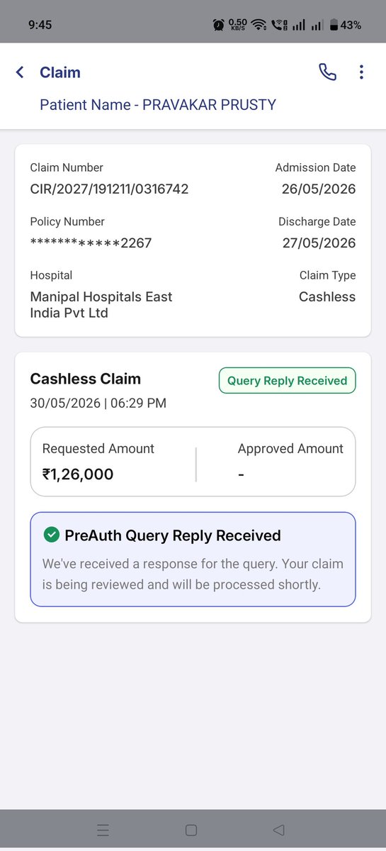 drsoumyaprusty's tweet photo. @StarHealthIns We are still waiting for cashless claim approval &amp; patient discharge despite multiple reminders and calls. Your team assured a response within 3 hours,but the delay continues.The pt is a senior citizen, and this prolonged wait is causing unnecessary inconvenience https://t.co/WQ6XEBnFMf