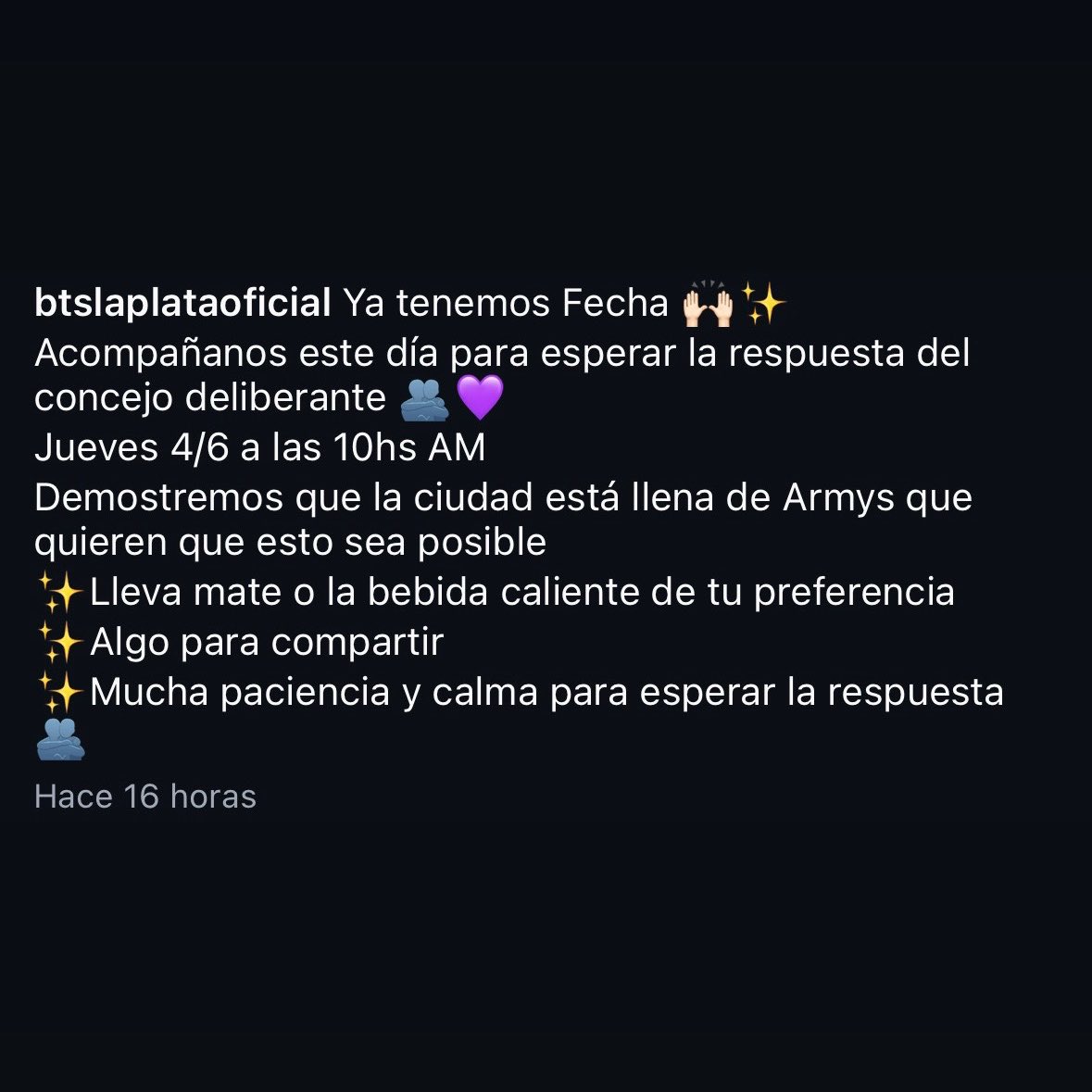 argmyprojects's tweet photo. ARGMY!
Este Jueves 04/06 a las 10AM en la Plaza Moreno, La Plata, se llevará a cabo la sesión extraordinaria del Honorable Concejo Deliberante de La Plata para tratar el proyecto de “Huéspedes de Honor”

Están todos formalmente invitados! Para más info @.btslaplataoficial en IG✨ https://t.co/53ypNjn8R8