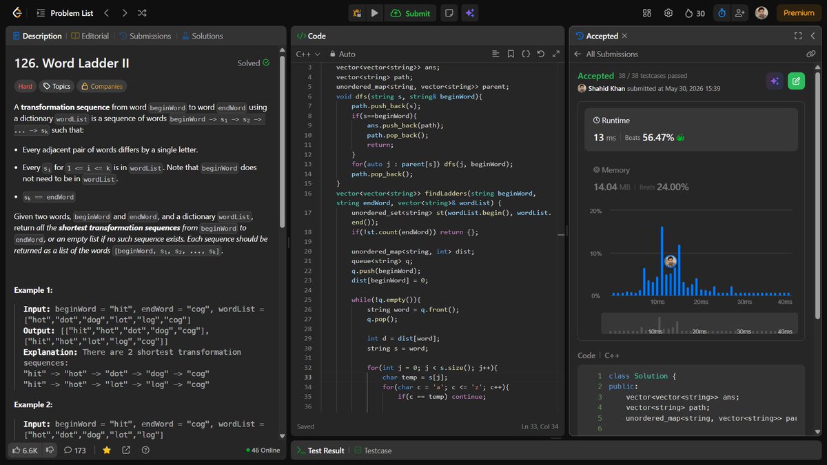 shahidx_05's tweet photo. Day 450 of #1001DaysOfCode
✅ Word Ladder II
✅ Replace with XOR of Adjacent
✅ Codeforces 3
✅ Atcoder contest https://t.co/wQHnKqF2et