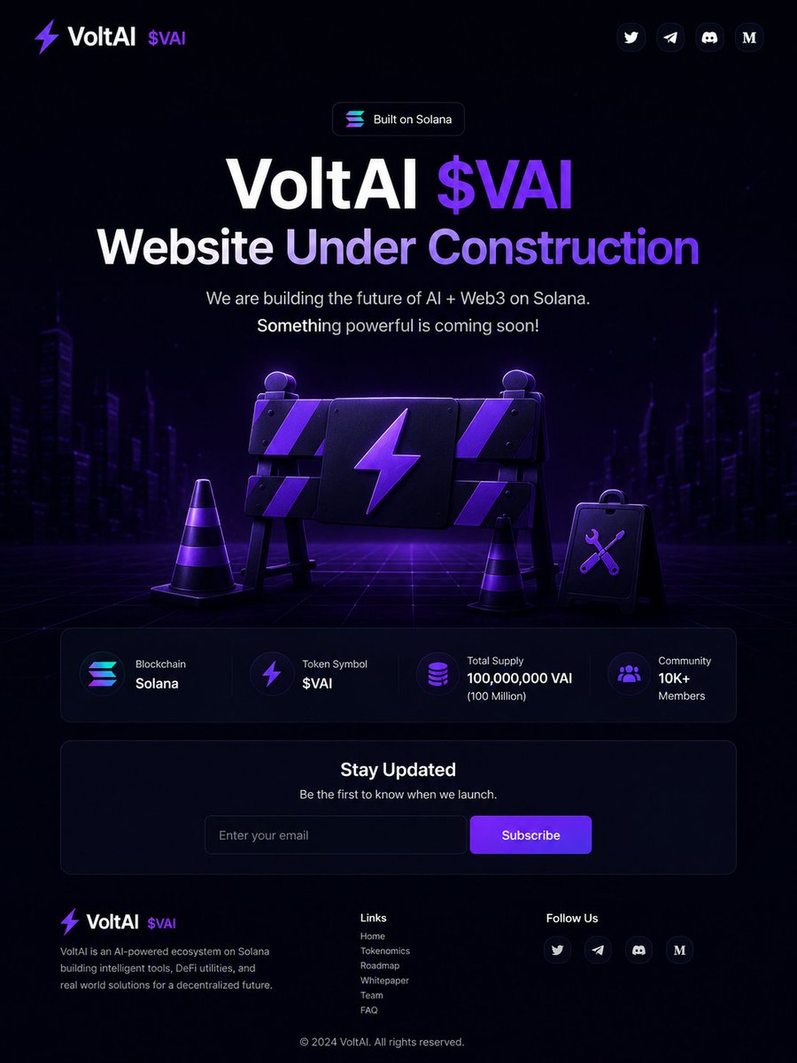 ShadowMintSOL's tweet photo. ⚡ VoltAI ($VAI) is coming.
AI + Web3 + Solana.
🚧 Website under construction 🟣 100,000,000 $VAI supply 🚀 Launching soon
Stay tuned.
#VoltAI #VAI #Solana #Web3 #memecoinszn #token #DEFI #Web3 #btc https://t.co/IKmy7sIXTC