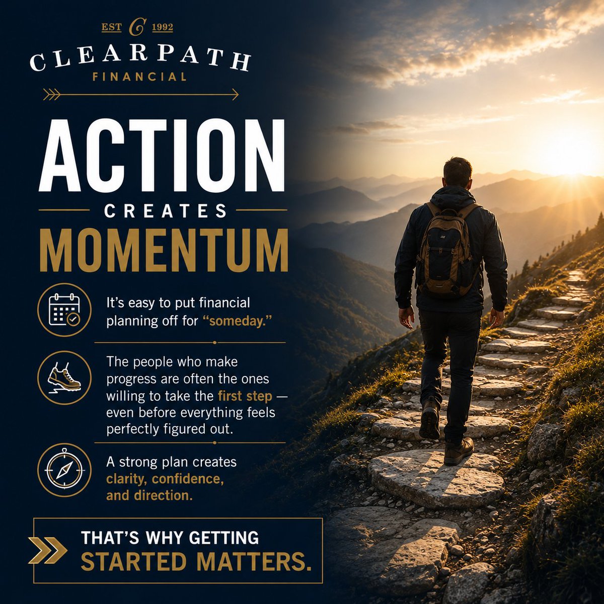 ClearpathFin's tweet photo. It's easy to put financial planning off for "someday." 
 A strong plan creates clarity, confidence, and direction. That's why getting started matters. https://t.co/RPwPfPfYzh