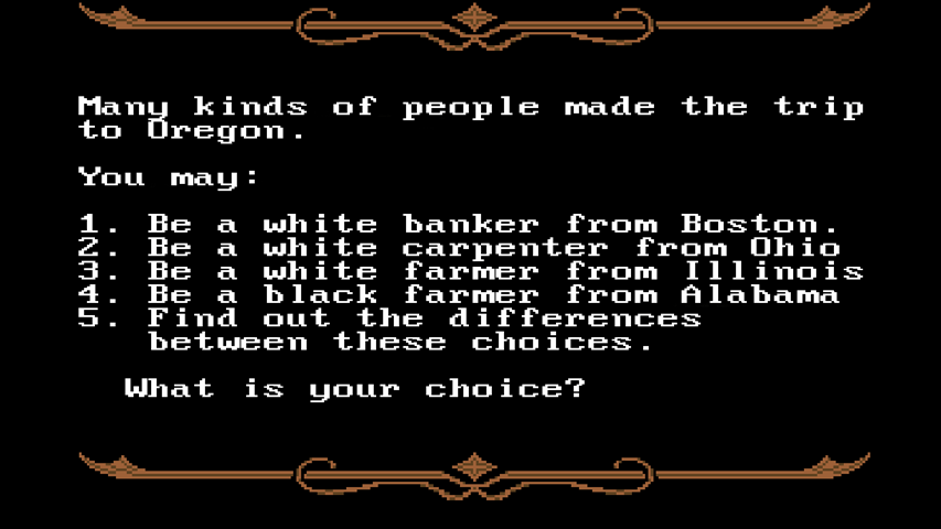ViolenceWorks's tweet photo. If I have infinite AI credits from work, why *shouldn't* I make "Woke Oregon Trail" where there's the option to be a black freeman, travel to Oregon, then be kicked out because of the Oregon Exclusion Law and have to travel back to Missouri? https://t.co/k4xrGG6e15