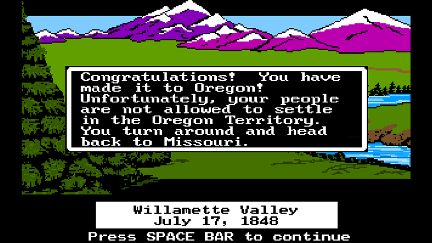 ViolenceWorks's tweet photo. If I have infinite AI credits from work, why *shouldn't* I make "Woke Oregon Trail" where there's the option to be a black freeman, travel to Oregon, then be kicked out because of the Oregon Exclusion Law and have to travel back to Missouri? https://t.co/k4xrGG6e15