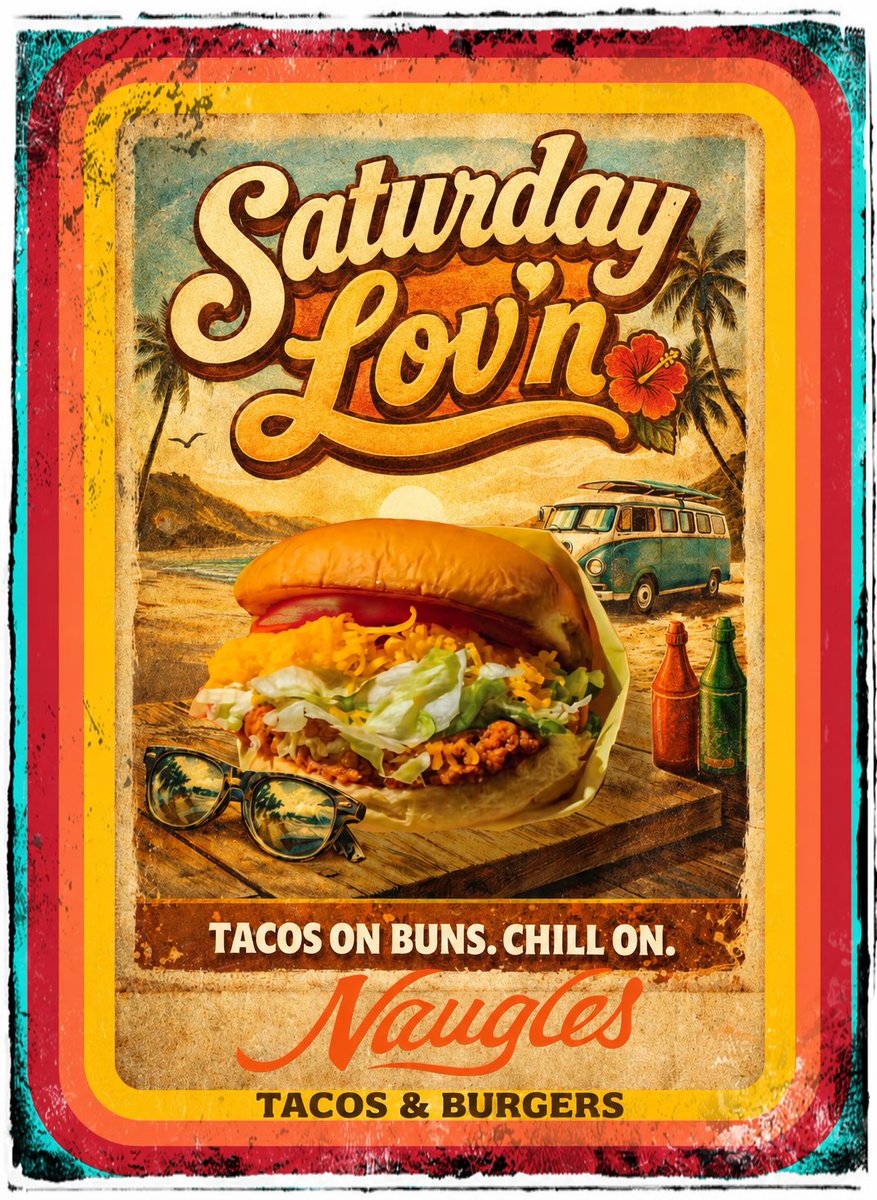 nauglestacos's tweet photo. Saturday Lov’n is officially on.
Sun’s out, chill level’s up, and your weekend diet just filed for unemployment. 🌴🌮🍔

Grab a Bun Taco, pretend your responsibilities don’t exist!

Tacos on buns. Chill on.

#SaturdayLovn #BunTacoVibes #SoCalEats #WeekendMood #Naugles https://t.co/8IKE4kHmG5