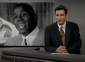 NormSNLJokes's tweet photo. In basketball news, Magic Johnson was suspended for three games and fined ten thousand dollars for bumping official Scott Foster.

Said a distraught Johnson after the game, "This is the worst thing that has ever happened to me." https://t.co/RupimJGZSH