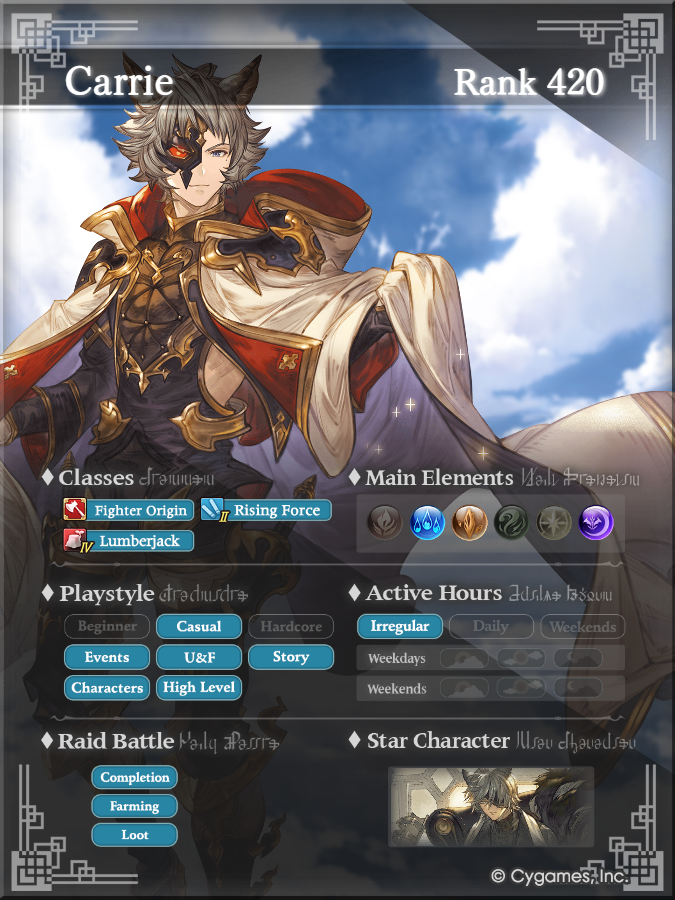 carebearable's tweet photo. whatever, intro time.

hi, i'm carrie. i play a lot of card games (Shadowverse and YGO mainly.) i'm also really into gbf and ffxiv (still need to get through patch quests sobs) alongside other interests. 

looking for other fellow passionate TCG players. :] commander players dni. https://t.co/gAfNtaZvze