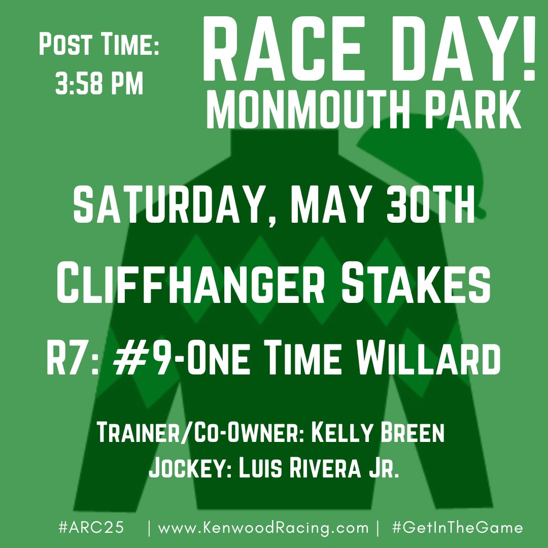 kenwoodracing's tweet photo. Big day ahead for our ARC25 group, and @njbreds One Time Willard takes on open Stakes company today @MonmouthPark! Good luck to all! #GetInTheGame https://t.co/BdMqbQYZ1u
