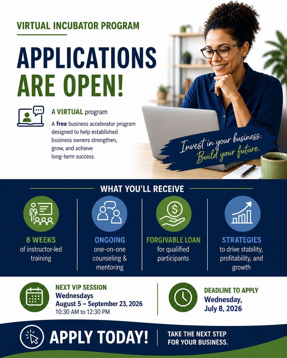 BizRepublicNews's tweet photo. #GrowYourBusiness | @UCEDC’s Virtual Incubator Program (VIP) has officially opened applications for a new edition of its #VirtualProgram designed for established entrepreneurs looking to strengthen and grow their businesses. The course is eight weeks long. https://t.co/vHxy4yGOgS https://t.co/KjOumkuYNb