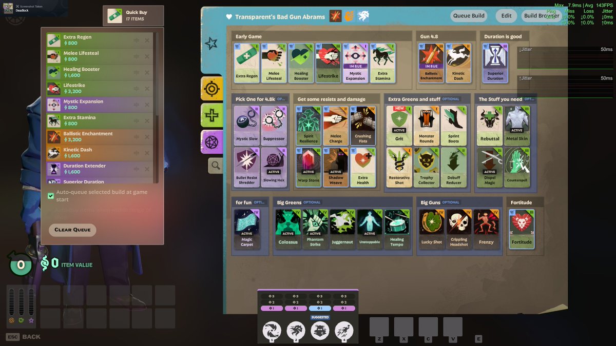 MrTransparentTV's tweet photo. I've made a terrible Deadlock build, 
But I really want to feel like Ballistic Enchantment should work https://t.co/TxOQGfoOgz