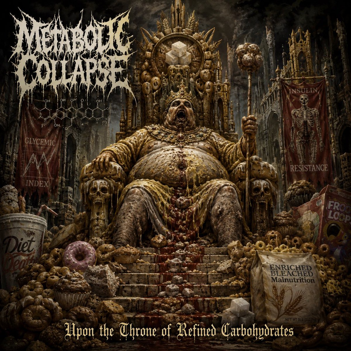 YabaiKeikai's tweet photo. I’m starting a new genre of metal I’m calling “Blackened Nutrition Metal” and the band Metabolic Collapse and their new album “Upon the Throne of Refined Carbohydrates” is the groundbreaking debut of the genre and band. #metal #blackmetal #ketocore https://t.co/JDOMGONO8h