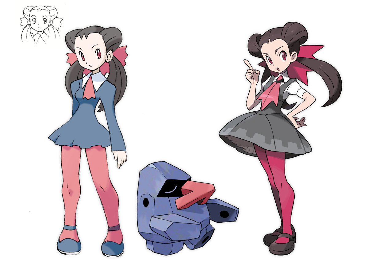 Lewchube's tweet photo. kinda miss when Roxanne's design matched her main pokemon versus the generic rocky color in ORAS https://t.co/KRpaPEgXzX