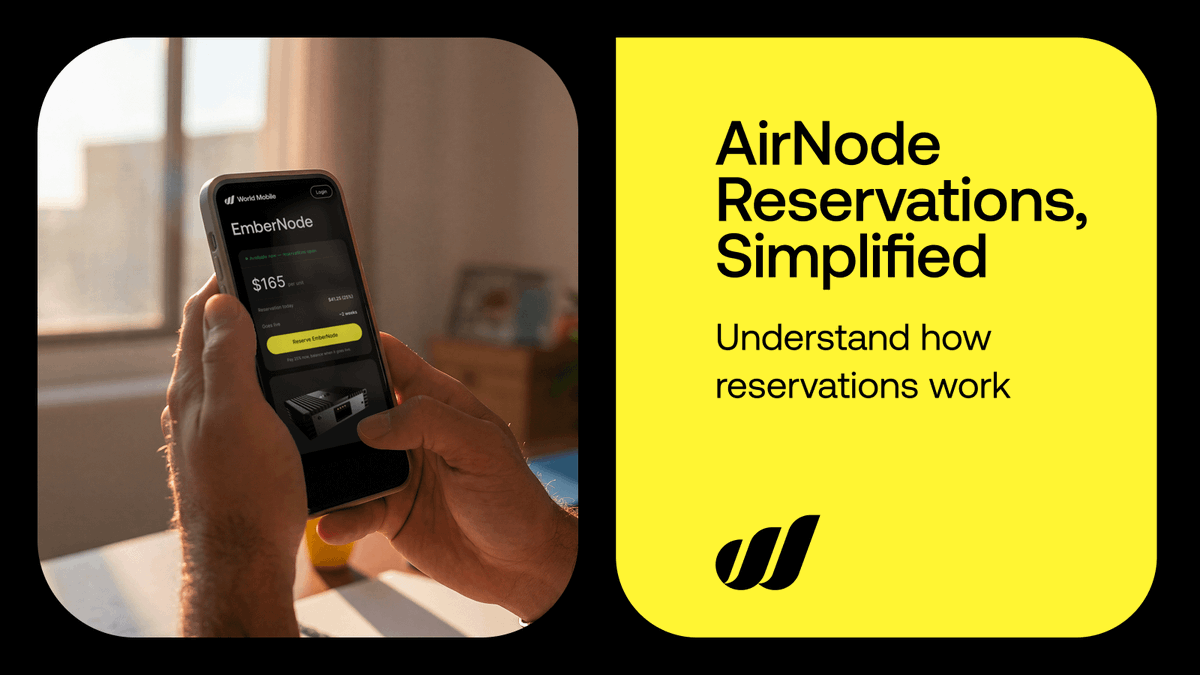 WorldMobileTeam's tweet photo. AirNode Reservations, explained.

Reservations are the evolution of AirNode access: moving from a drop-based mechanic to a more scalable, always-on system.

Here’s how it works. 🧵 https://t.co/G8Ftl9zwuq