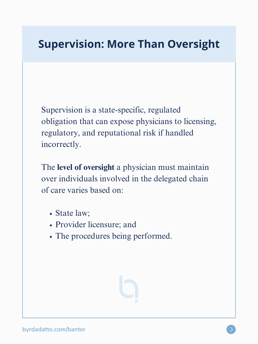 ByrdAdatto's tweet photo. Medical director roles break down when business expectations and medical responsibility are not aligned.

That gap is where delegation and supervision risks emerge.

Part 4 of our Medical Director Field Guide explains how to structure it more correctly: https://t.co/ExaLg5aIX1 https://t.co/RcMzy2hmOi