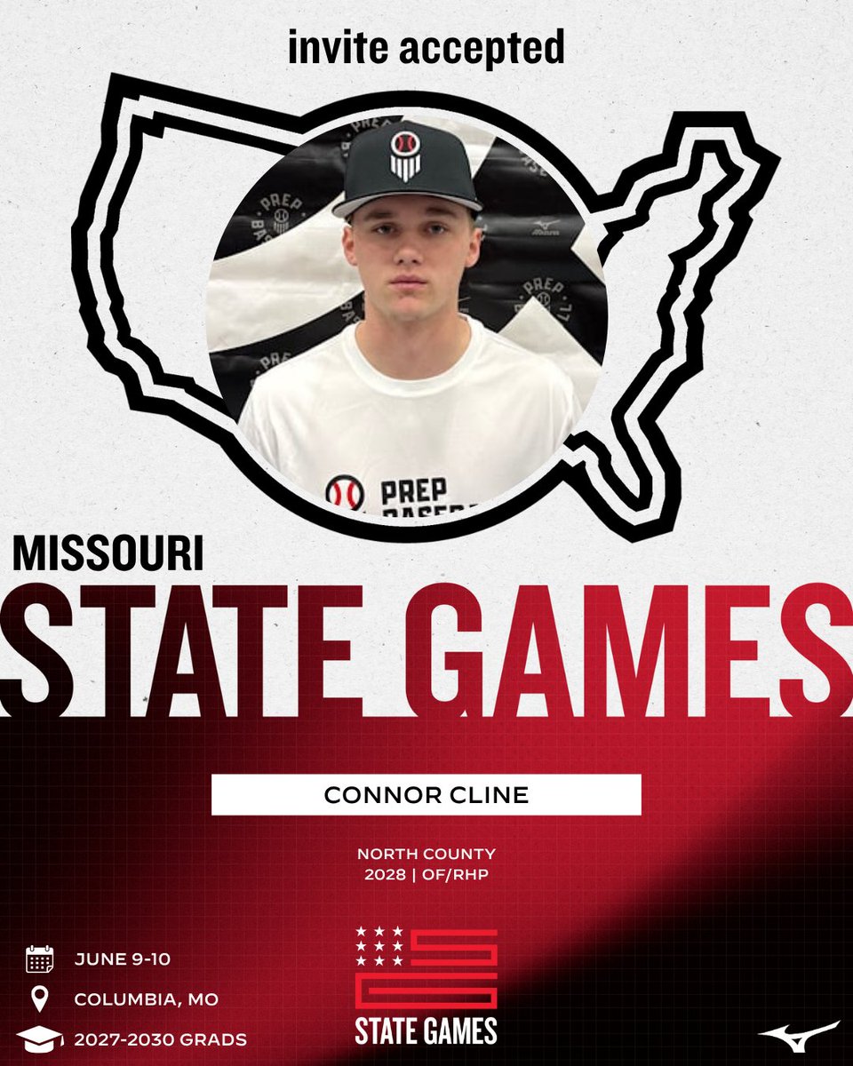 PrepBaseballMO's tweet photo. 𝙈𝙞𝙨𝙨𝙤𝙪𝙧𝙞 𝙎𝙩𝙖𝙩𝙚 𝙂𝙖𝙢𝙚𝙨: 𝙄𝙣𝙫𝙞𝙩𝙚 𝘼𝙘𝙘𝙚𝙥𝙩𝙚𝙙 ✅

'28 OF/RHP Connor Cline (North County) is Locked In 🔐 for #MOSG26

👤: https://t.co/0UeWdMtQSI // @clineconnor22

Event Info 👉 https://t.co/vv9hhIFujU https://t.co/NlRc3qoqsP