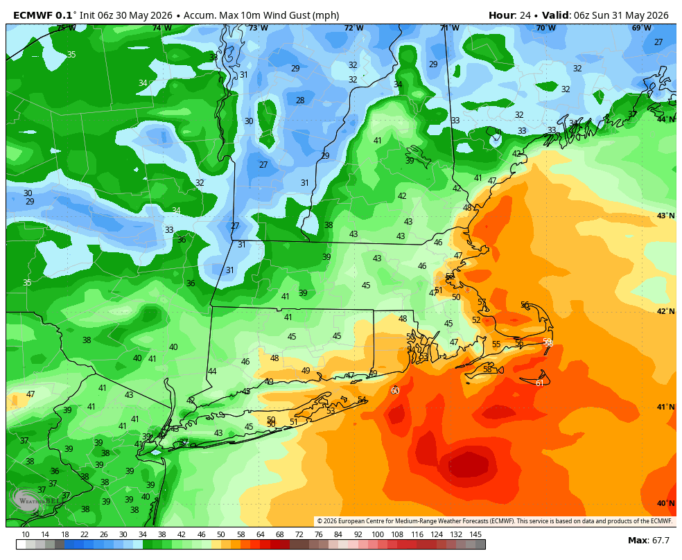 BigJoeBastardi's tweet photo. Gotta be one of the coldest, if not the coldest, May 30 afternoon on record in much of southern New England
Winds gusting over 60 mph with driving rain
Some Power outages Mass.  Storm dove in from the northwest and is bombing out https://t.co/vg9bHcNr0N