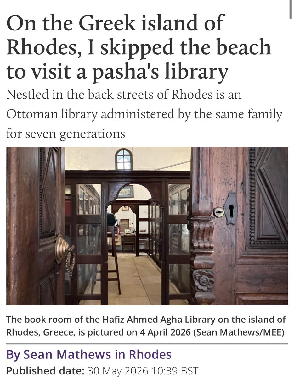 SeanPmathews's tweet photo. In the footsteps of Egypt’s Khedive, Chateaubriand and Lawrence Durrell I traveled to Rhodes. But I skipped the Pasha and found a 18th century library stashed with Persian, ottoman and Arabic manuscripts. 🧵 https://t.co/I855H72urt