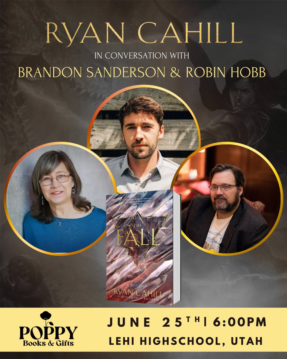 RCahillAuthor's tweet photo. It’s a bit wild to say this out loud but @robinhobb will be joining myself and @BrandSanderson on stage in Utah to celebrate the re-release for The Fall by @tbbpublishing 🙌

Thank you for carrying me here, and thank you for the generosity in the time you have given. Here we go! https://t.co/yboLTiR9jf