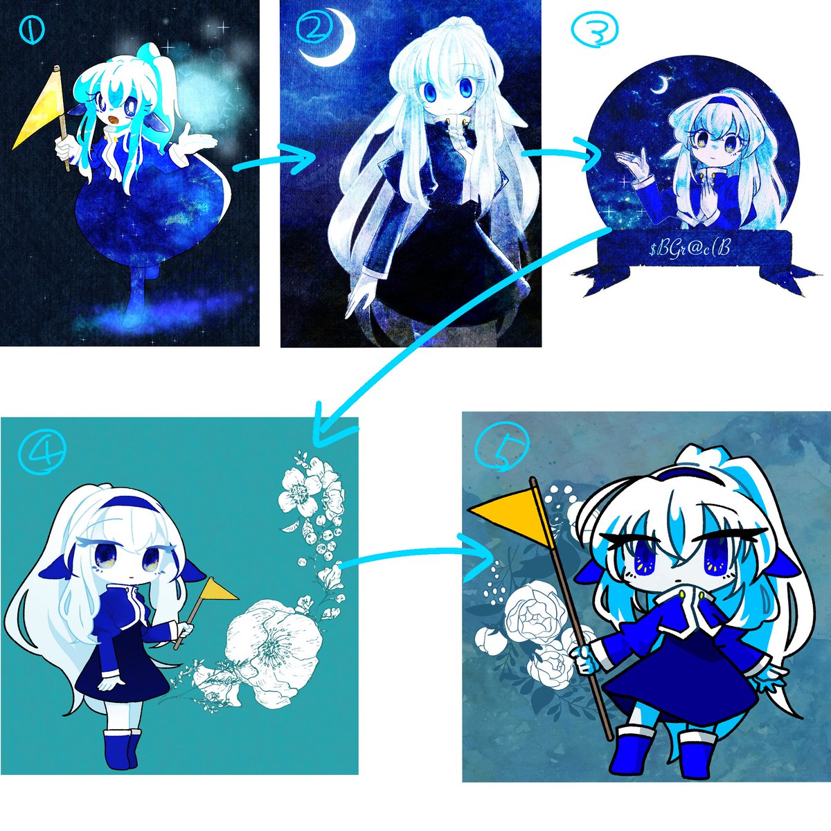 idk1341's tweet photo. そんなわけでユキ派生の白雪ちゃん遷移です。③まではユキの面影ありましたが、④くらいから癖で描くようになりましたね。 https://t.co/TAeXzHOJx9