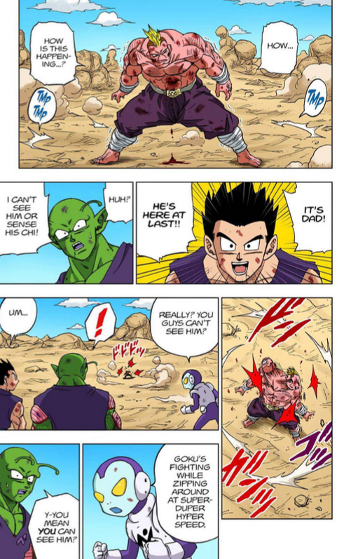 GalaxySoldier's tweet photo. this is what I mean about a lot of toyotaro complaints being either disingenuous or just wrong the arc is very clear about goku in ui is moving faster than most of them can see and that jaco is one of the only people there who can keep track of it with his incredible eye sight https://t.co/KSHqLpVg9M