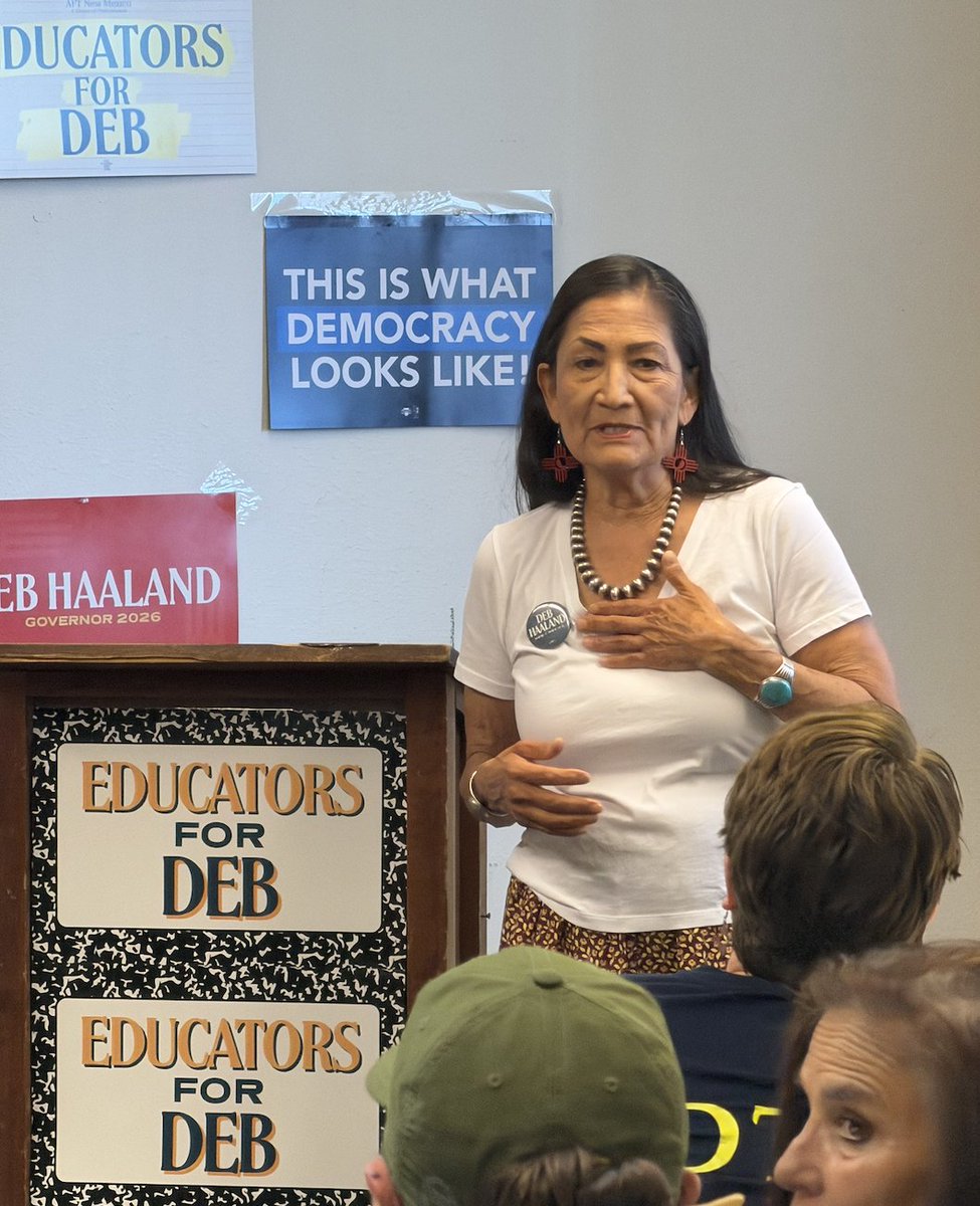 AFTNM's tweet photo. Dozens of educators, retirees, &amp; activists kicked off this #GOTV weekend at the "Educators for Deb" canvass launch, hosted by AFT NM &amp; NEA-NM. Volunteers heard from Deb about her plans for education &amp; then set out to knock on 100s of doors to remind voters to get to the polls. https://t.co/Z0sHdqdlgt