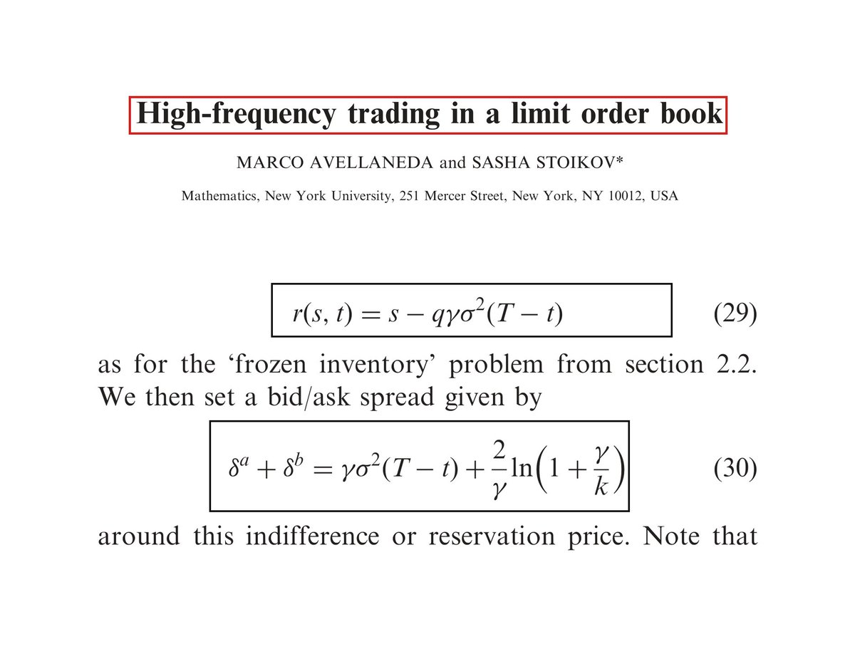 phosphenq's tweet photo. Almost no trader knows the formula market makers use to decide exactly where to quote, or why they profit in any direction.

Two mathematicians wrote it in 8 pages in 2008. It quietly became the playbook behind how trading bots quote.

Bookmark & read it before the edge crowds out.
