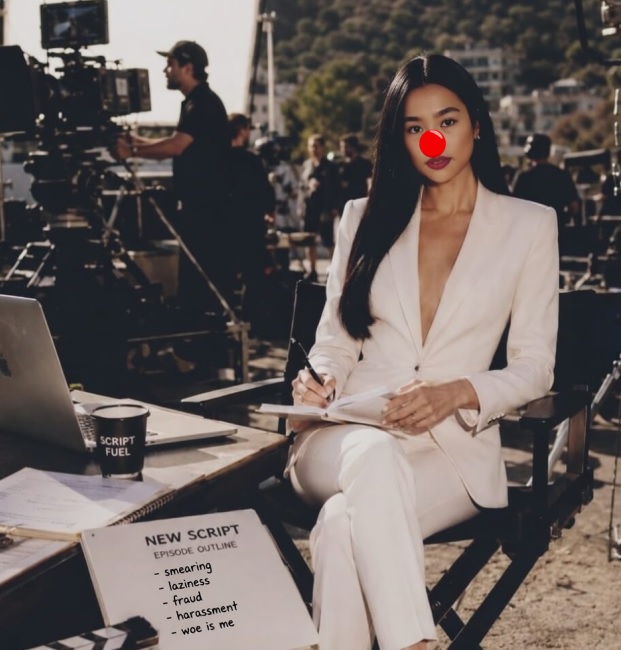 MarnyDearest's tweet photo. @EthicsFairy @yizhoutweets Saw her new AI pic, this one with a "script" she's apparently fantasizing about? Took a bit of liberty to tweak it to be more in tune with her work ethic... https://t.co/d8Ivg40pAg