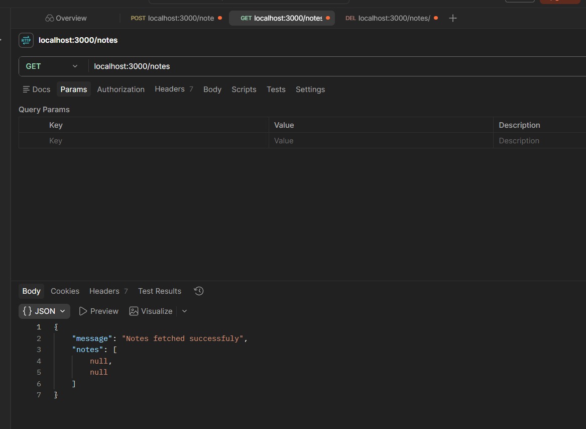 ArghaPatra22926's tweet photo. Built my first Notes API with Express.js 🚀
Practiced GET, POST &amp; DELETE requests today and started using postman. #expressJS #backend #coding https://t.co/DDxJBLFQif