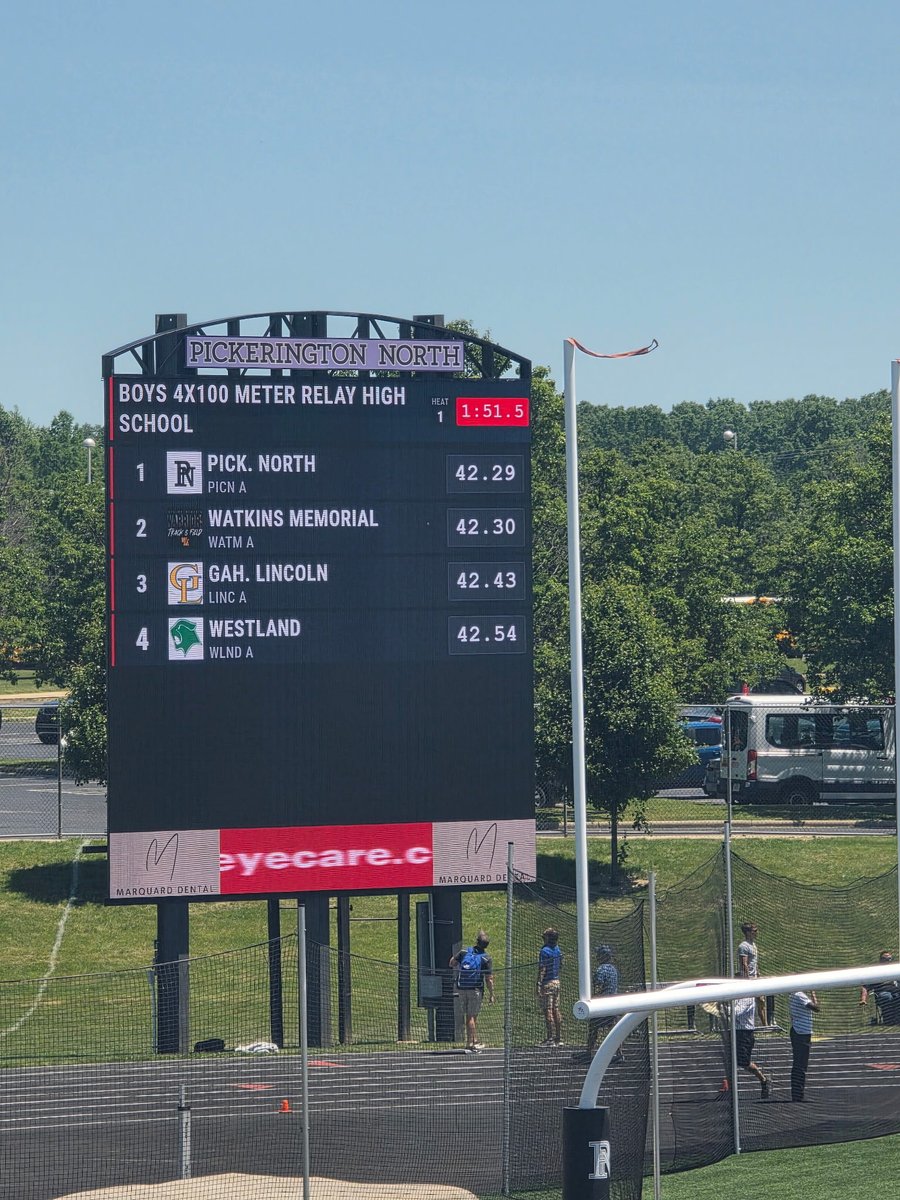 WHSCougars's tweet photo. Westland Track 4 x 100 relay team of Greg Thomas, Maurice Crittenden, Carston Nomo and Eduardo Gonzalez have qualified for next week’s State Meet. https://t.co/EL8BiJBwET
