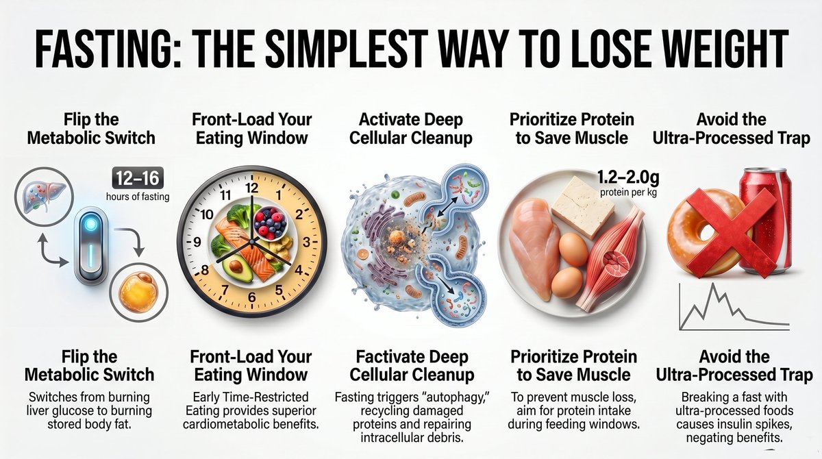 harshadharde's tweet photo. Can simply changing when you eat helps to lose weight?
YES!
Evidence from clinical trials on intermittent fasting.
Weight loss
Reduced belly fat
Better metabolic health
Potential benefits for heart and brain health
Fasting is not magic, it works when combined with healthy foods. https://t.co/Q0chKi0lKj