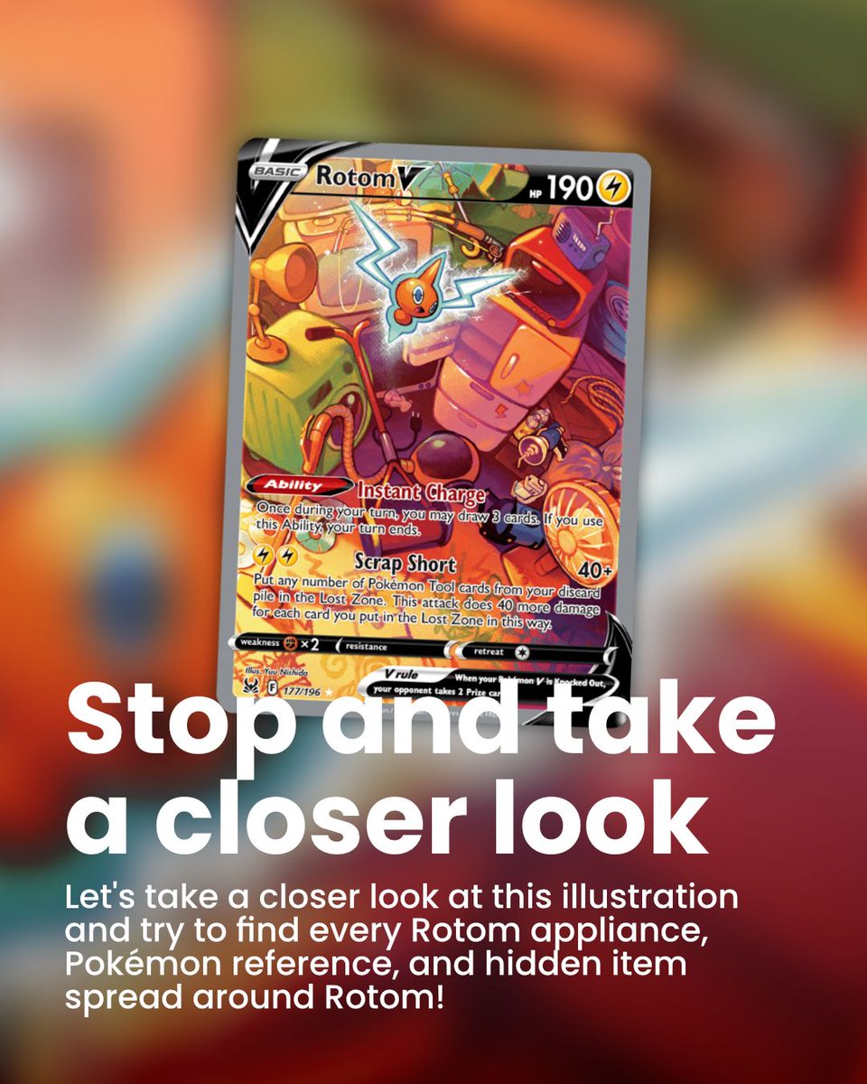 DexTCG's tweet photo. ⚡ Rotom V from Lost Origin might secretly be one of the most detailed Pokémon TCG illustrations ever made.

👀 Between every Rotom appliance, hidden items, and tiny references spread throughout the scene, this card feels completely packed with things to discover. https://t.co/q9VAOe4zZx