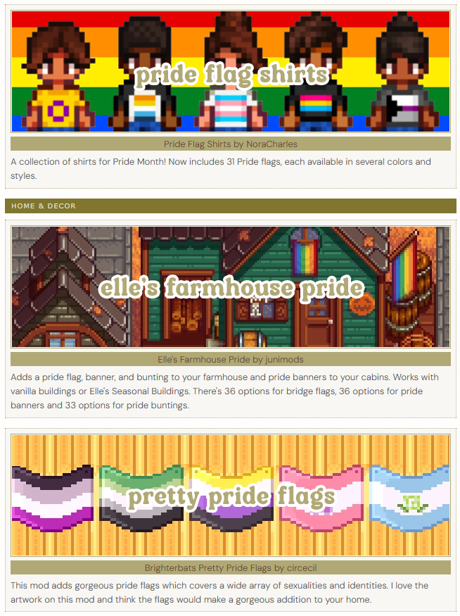 lunedewvalley's tweet photo. hi friends!
with pride month just days away, i wanted to share my extensive #stardewvalley pride/lgbtqia+ mod list! it includes expansions, npcs, events, dialogue, clothing, furniture and more! happy (early) pride! 🌈

https://t.co/zcq5ZpfnZp

#stardew #moddedstardewvalley https://t.co/qQr7Ob7dYn
