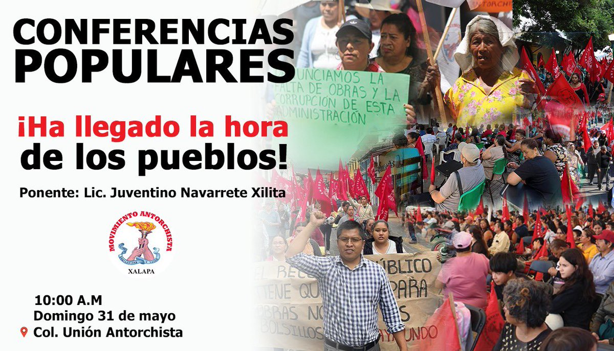 AntorchaXalapa1's tweet photo. Arrancan las conferencias populares en las colonias antorchista de Xalapa

Los esperamos el día de mañana domingo 31 de mayo, en punto de las 10 am en la colonia Unión Antorchista. https://t.co/n4Q3DYmm9B