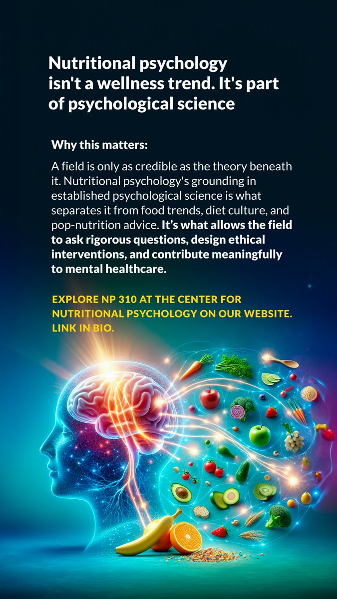 nutripsy's tweet photo. This is the focus of NP 310: Theoretical Models and Foundations in Nutritional Psychology — a course designed to show how nutritional psychology sits within the psychological sciences, while interconnecting with the nutritional sciences.

https://t.co/1pYXfsDzvK https://t.co/QvzWLzOdyI