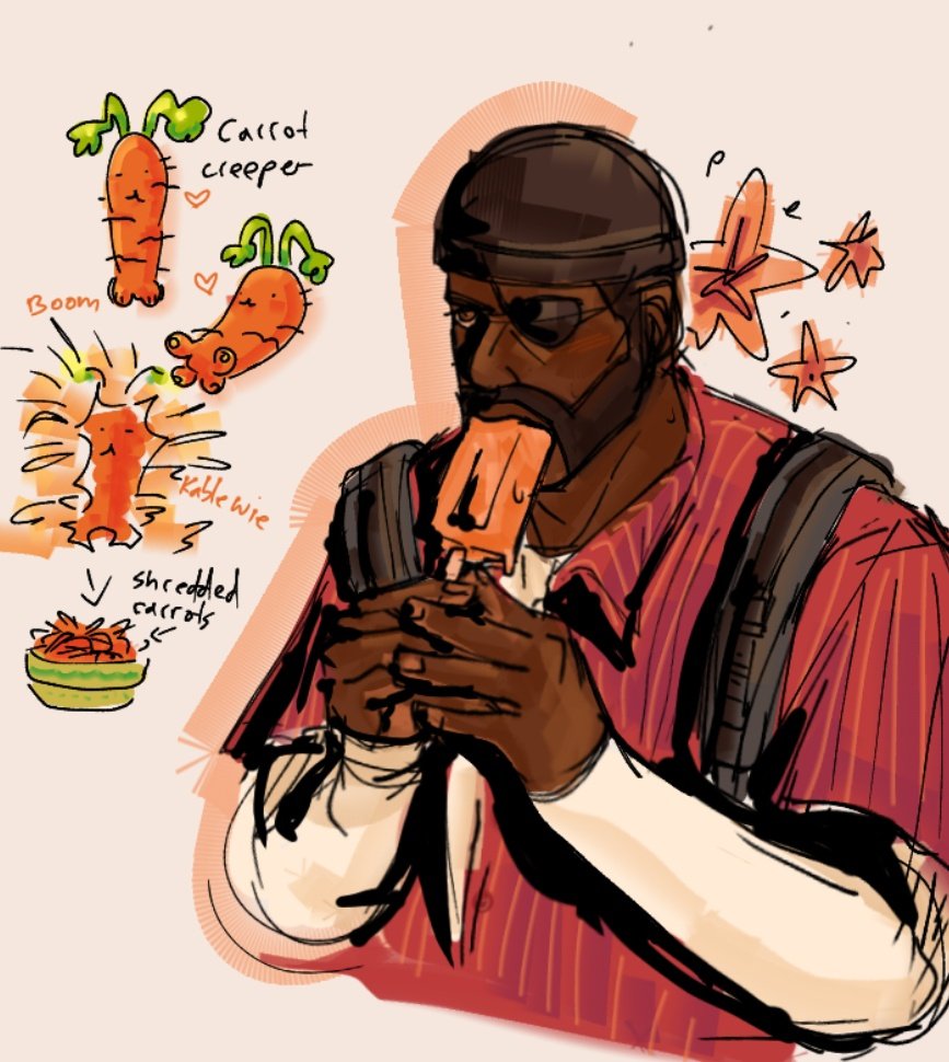 P4tt_txt's tweet photo. German heat killing me I swear, yk what that means, demoman gets a popsicle feat carrot creeper #tf2 #teamfortress2 #tf2demoman https://t.co/LoN7tGgF3s