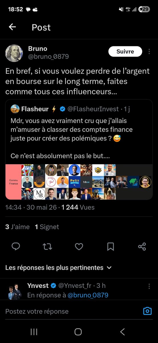 ClariFinance's tweet photo. Je suis surpris par le dogmatisme croissant des pro ETFs anti stockpicking, je constate de plus en plus d’aggressivité et de suffisance.

Les ETFS sont probablement la meilleure chose qui soit arrivée aux particuliers mais la performance du marché ńest pas magique .
 c’est silplement la moyenne des stockpickeurs
La tier lte de @FlasheurInvest a pour but de mettre en avant des influenceurs qui poussent à l’investissement dont certains mêmes conseillent avant tout les ETFs comme @MatthiasBaccino.

Certains se focalisent sur des thématiques particulières comme @Frenchie_ sur l’IA et @LP_Actionnaire sur les infrastructures.

D’autres ont des stratégies à dividendes comme @Div_Croissant 

Enfin certains cherchent à limiter la volatilité de leur PF tout en performant, comme @Loris_Dalleau c’est d’ailleurs mon cas.

Bref je ne vais pas citer tout le monde mais je vous invite à suivre chaque compte cité par flasheur afin de vous remettre en question