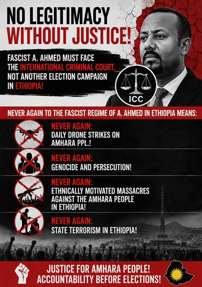 Asebeshoa's tweet photo. Abiy Ahmed must be brought before the International Criminal Court, not to the ballot box. https://t.co/8tarEYGnsf