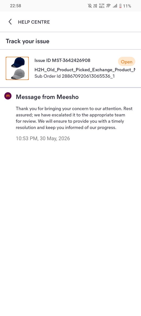 NaturalLover72's tweet photo. @meesho_support 
@Meesho_Official 
@meeshotech 
Delivery agent picked up my exchange product but did not deliver the replacement product. Support says pickup and delivery should happen together. My product is gone, but I haven't received the exchange item yet. https://t.co/vn3hz4QBwS