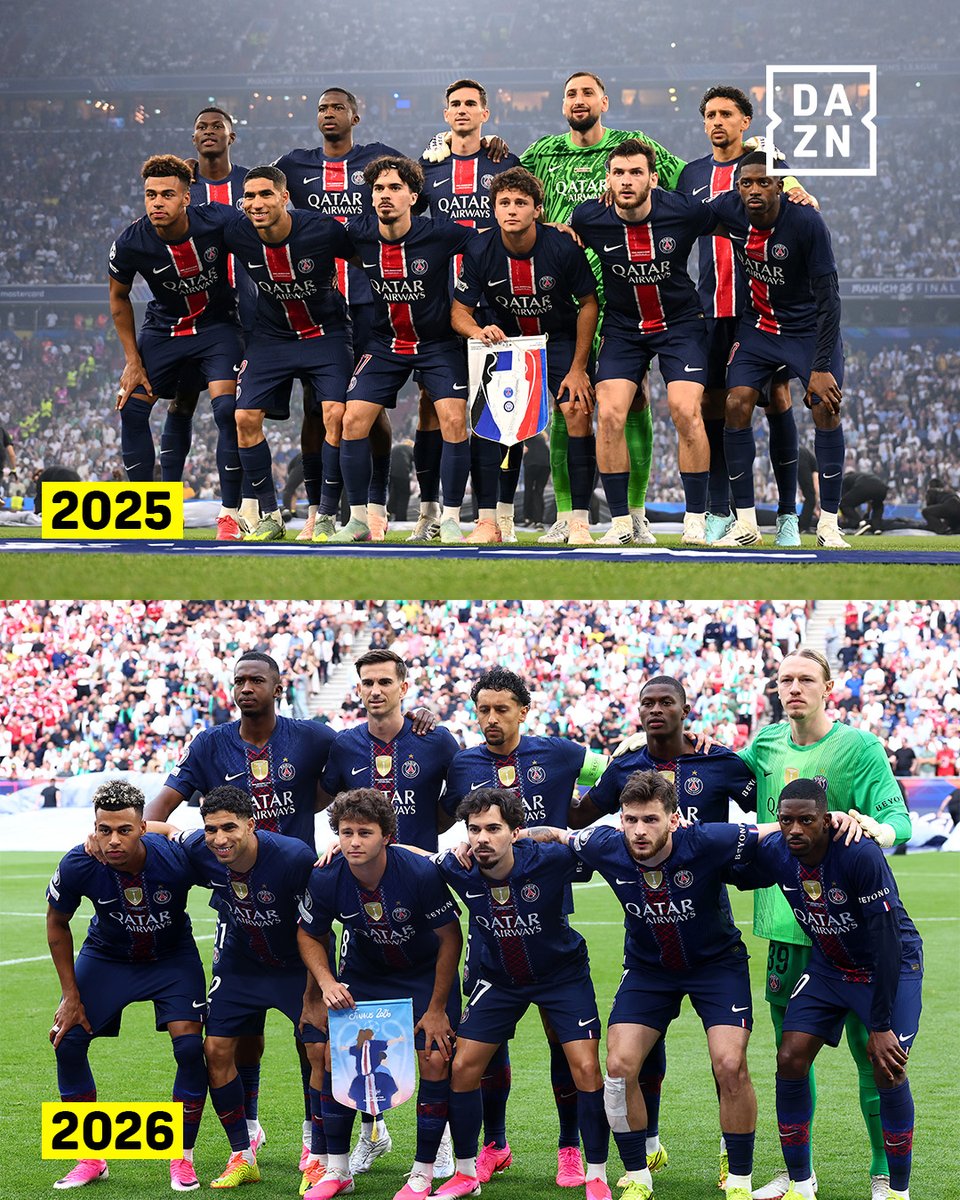 DAZNPortugal's tweet photo. Encontra a única diferença no XI inicial do PSG na final do ano passado e na deste ano 🔍

#DAZNChampions https://t.co/iX4TS4D2Dj